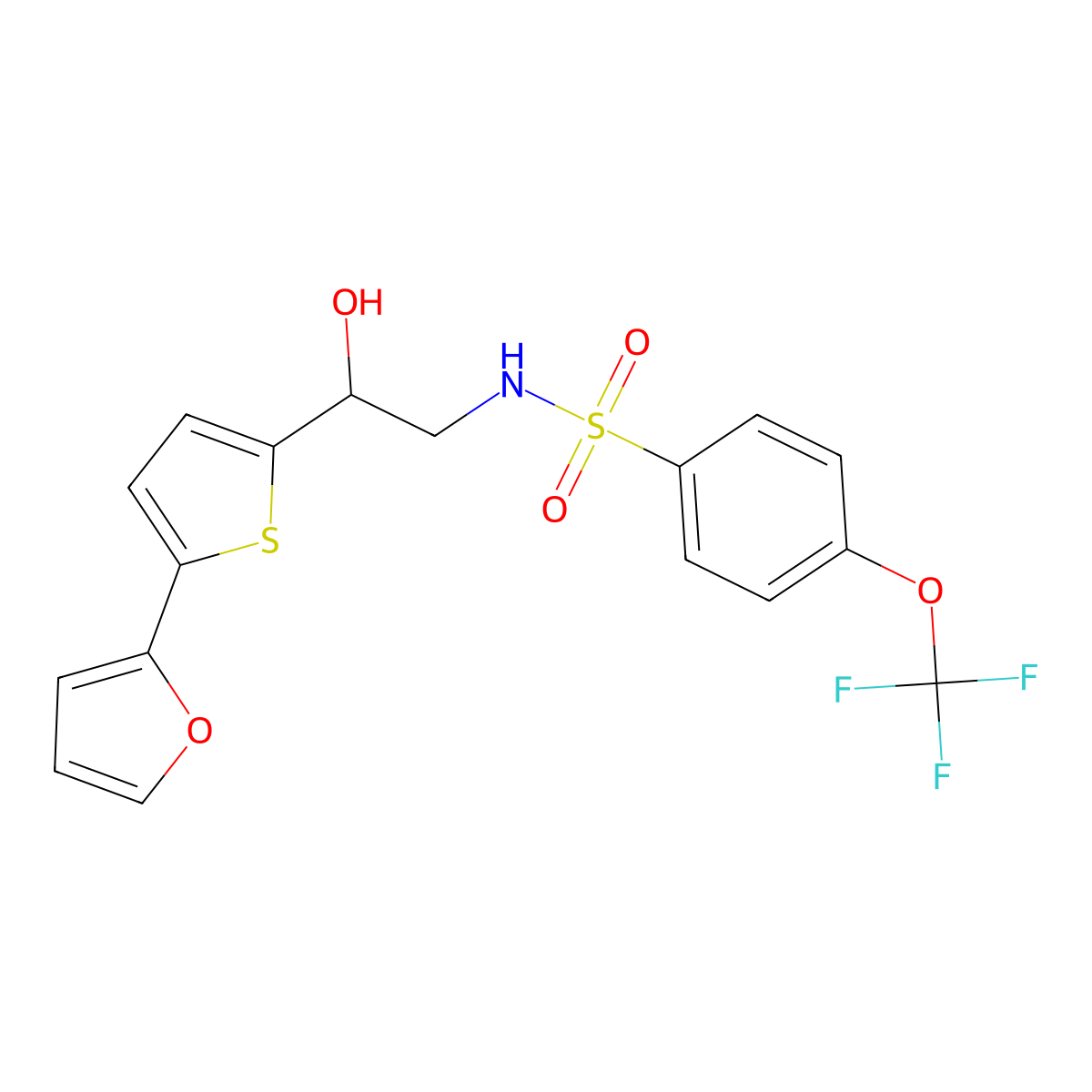 N-{2-[5-(furan-2-yl)thiophen-2-yl]-2-hydroxyethyl}-4-(trifluoromethoxy)benzene-1-sulfonamide molecular structure, CAS 2320928-43-4