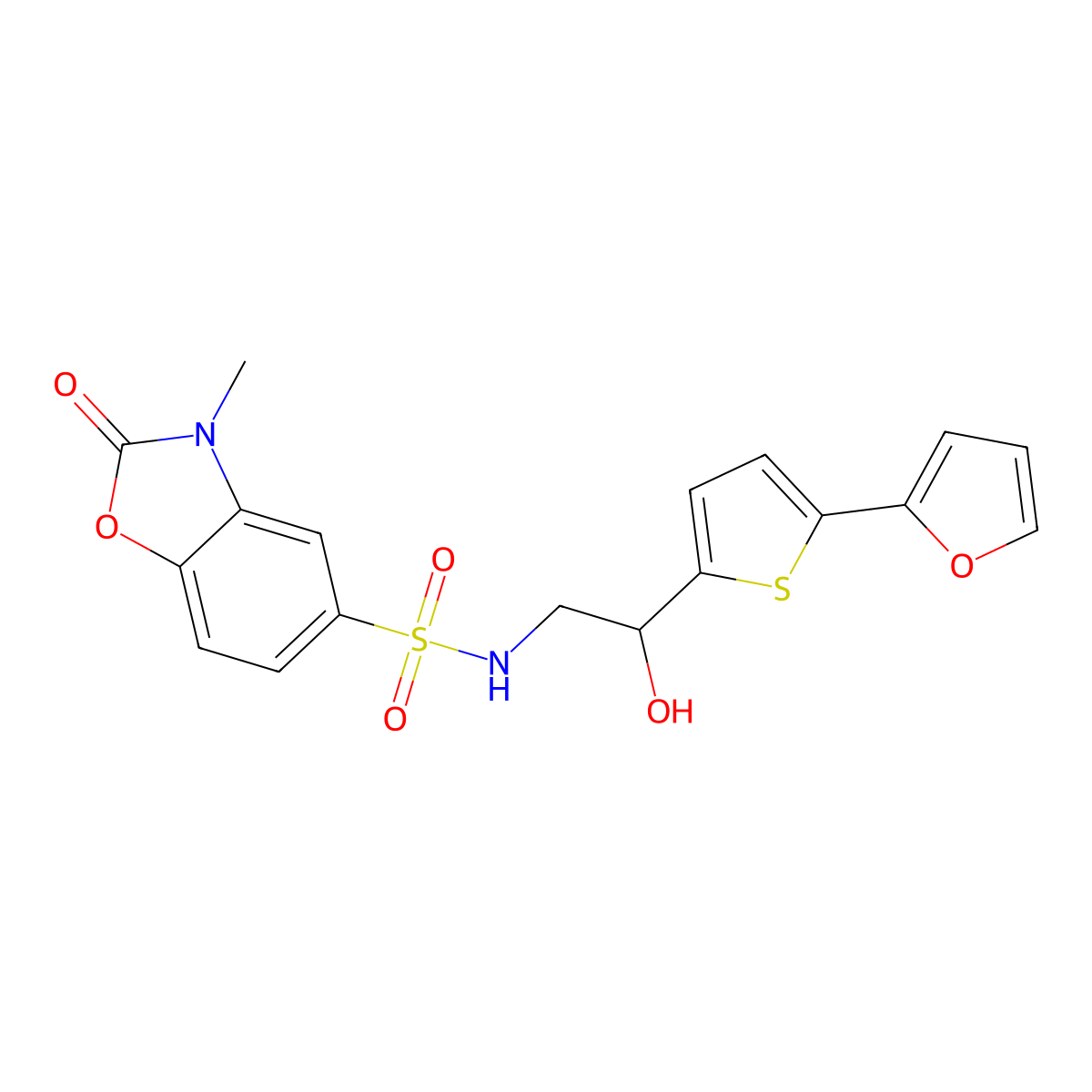 N-{2-[5-(furan-2-yl)thiophen-2-yl]-2-hydroxyethyl}-3-methyl-2-oxo-2,3-dihydro-1,3-benzoxazole-5-sulfonamide molecular structure, CAS 2320928-65-0