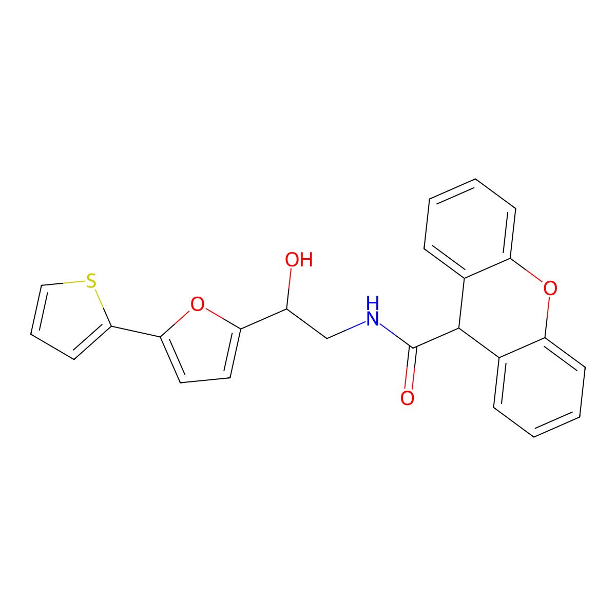 N-{2-hydroxy-2-[5-(thiophen-2-yl)furan-2-yl]ethyl}-9H-xanthene-9-carboxamide molecular structure, CAS 2320929-89-1
