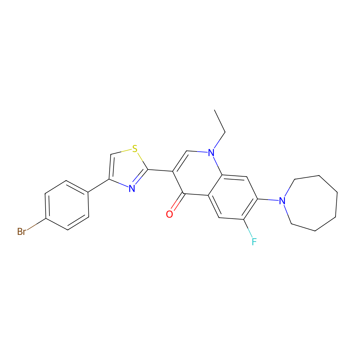7-(Azepan-1-yl)-3-[4-(4-bromophenyl)-1,3-thiazol-2-yl]-1-ethyl-6-fluoro-1,4-dihydroquinolin-4-one molecular structure, CAS 2320930-39-8