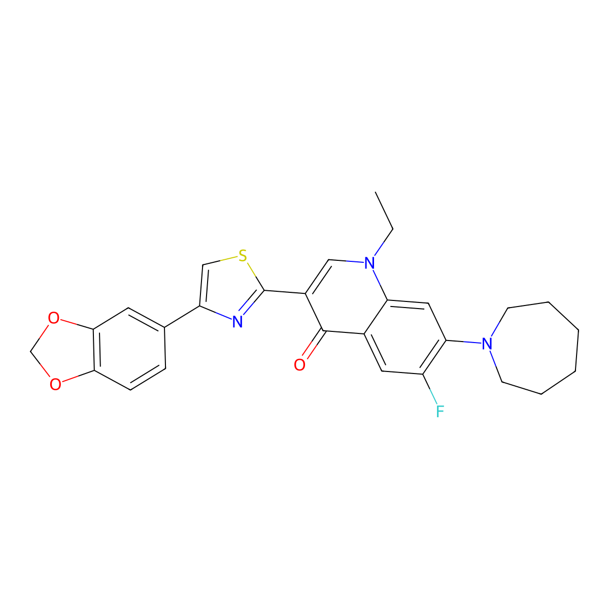 7-(azepan-1-yl)-3-[4-(2H-1,3-benzodioxol-5-yl)-1,3-thiazol-2-yl]-1-ethyl-6-fluoro-1,4-dihydroquinolin-4-one molecular structure, CAS 2320930-59-2
