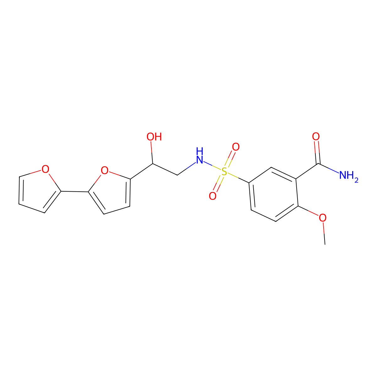 5-[(2-{[2,2'-Bifuran]-5-yl}-2-hydroxyethyl)sulfamoyl]-2-methoxybenzamide molecular structure, CAS 2320930-80-9