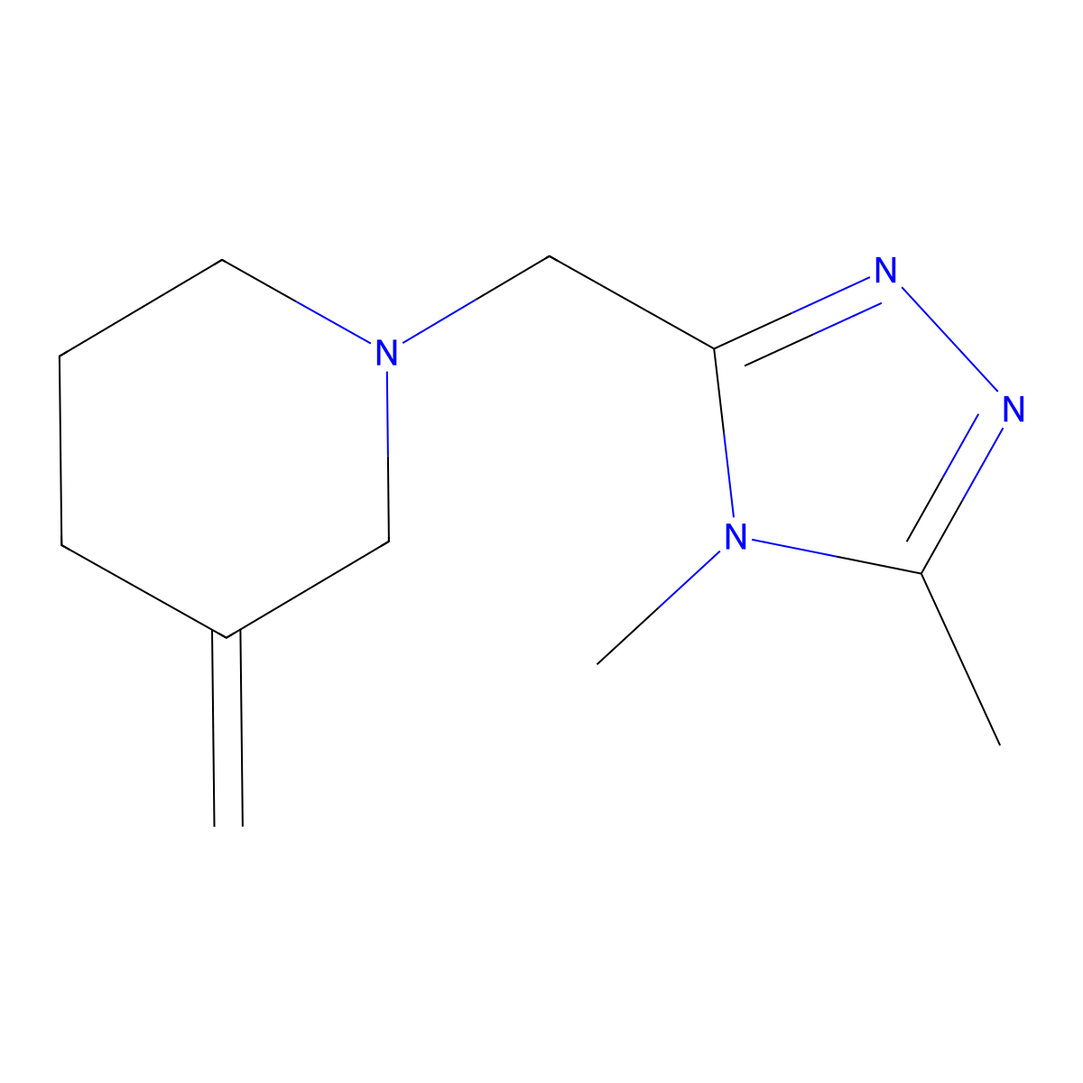 1-((4,5-dimethyl-4H-1,2,4-triazol-3-yl)methyl)-3-methylenepiperidine molecular structure, CAS 2320931-26-6