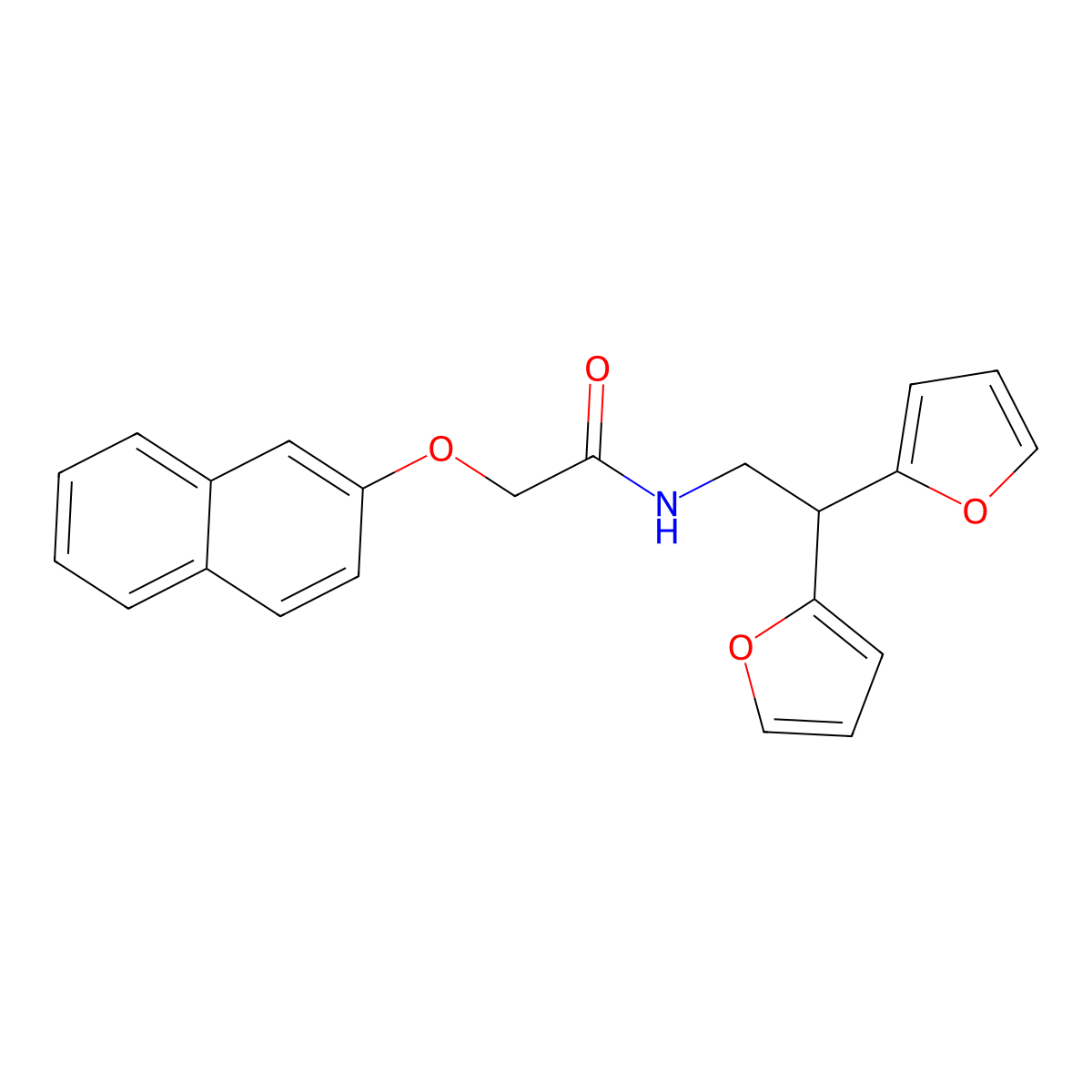 N-[2,2-bis(furan-2-yl)ethyl]-2-(naphthalen-2-yloxy)acetamide molecular structure, CAS 2320953-53-3