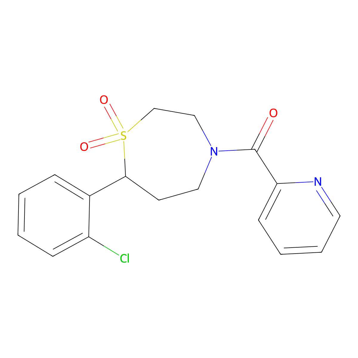 (7-(2-Chlorophenyl)-1,1-dioxido-1,4-thiazepan-4-yl)(pyridin-2-yl)methanone molecular structure, CAS 2320953-69-1