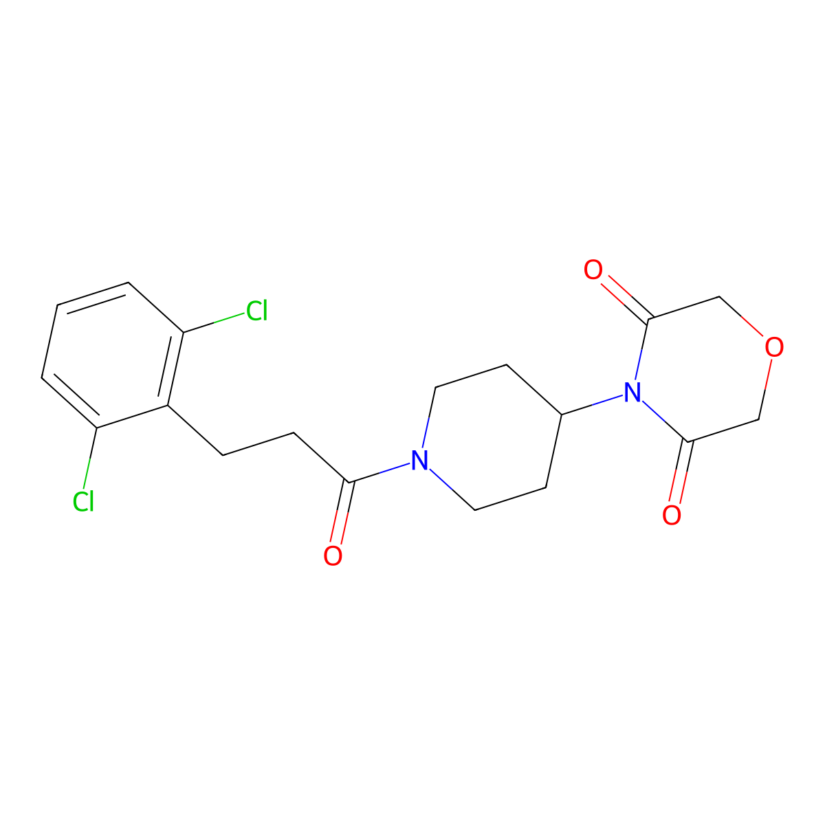 4-{1-[3-(2,6-Dichlorophenyl)propanoyl]piperidin-4-yl}morpholine-3,5-dione molecular structure, CAS 2320953-77-1