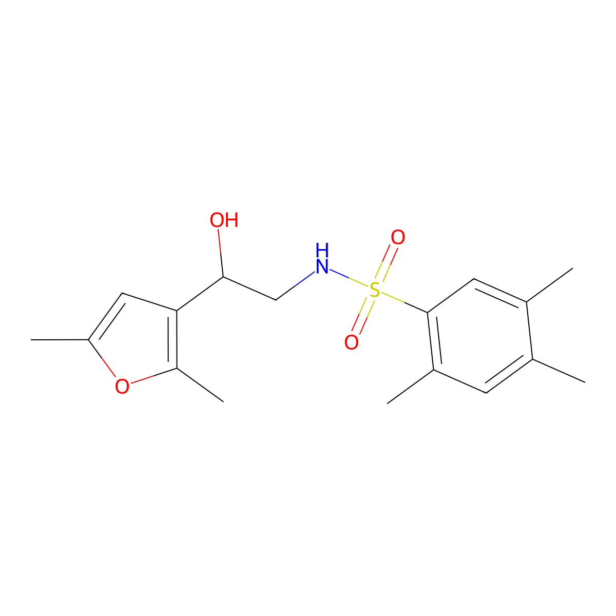 N-[2-(2,5-dimethylfuran-3-yl)-2-hydroxyethyl]-2,4,5-trimethylbenzene-1-sulfonamide molecular structure, CAS 2320954-76-3