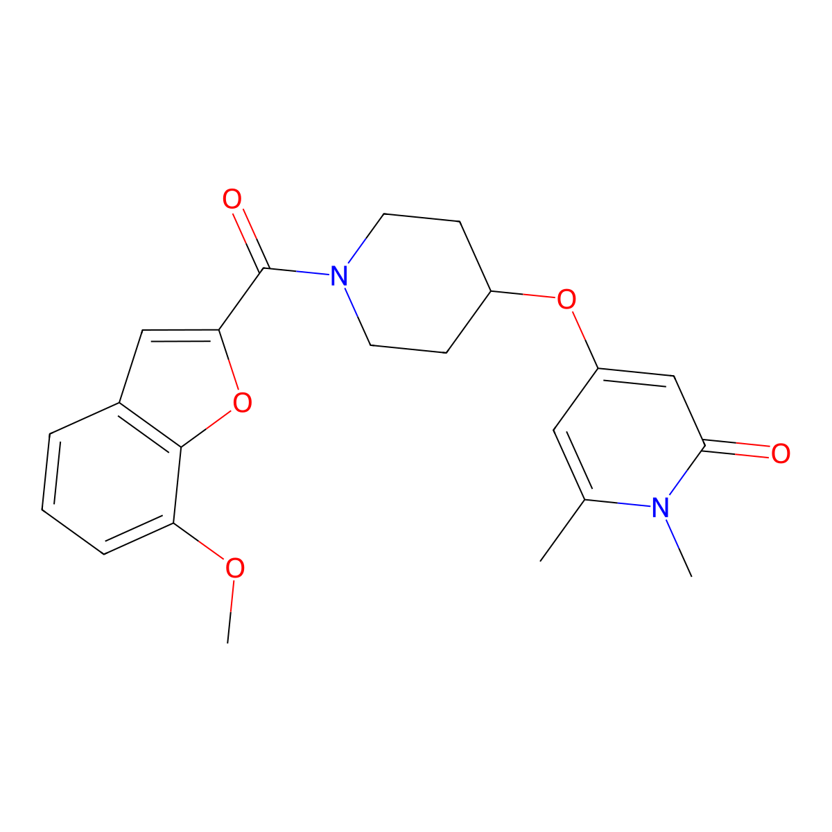 4-((1-(7-methoxybenzofuran-2-carbonyl)piperidin-4-yl)oxy)-1,6-dimethylpyridin-2(1H)-one molecular structure, CAS 2320954-98-9
