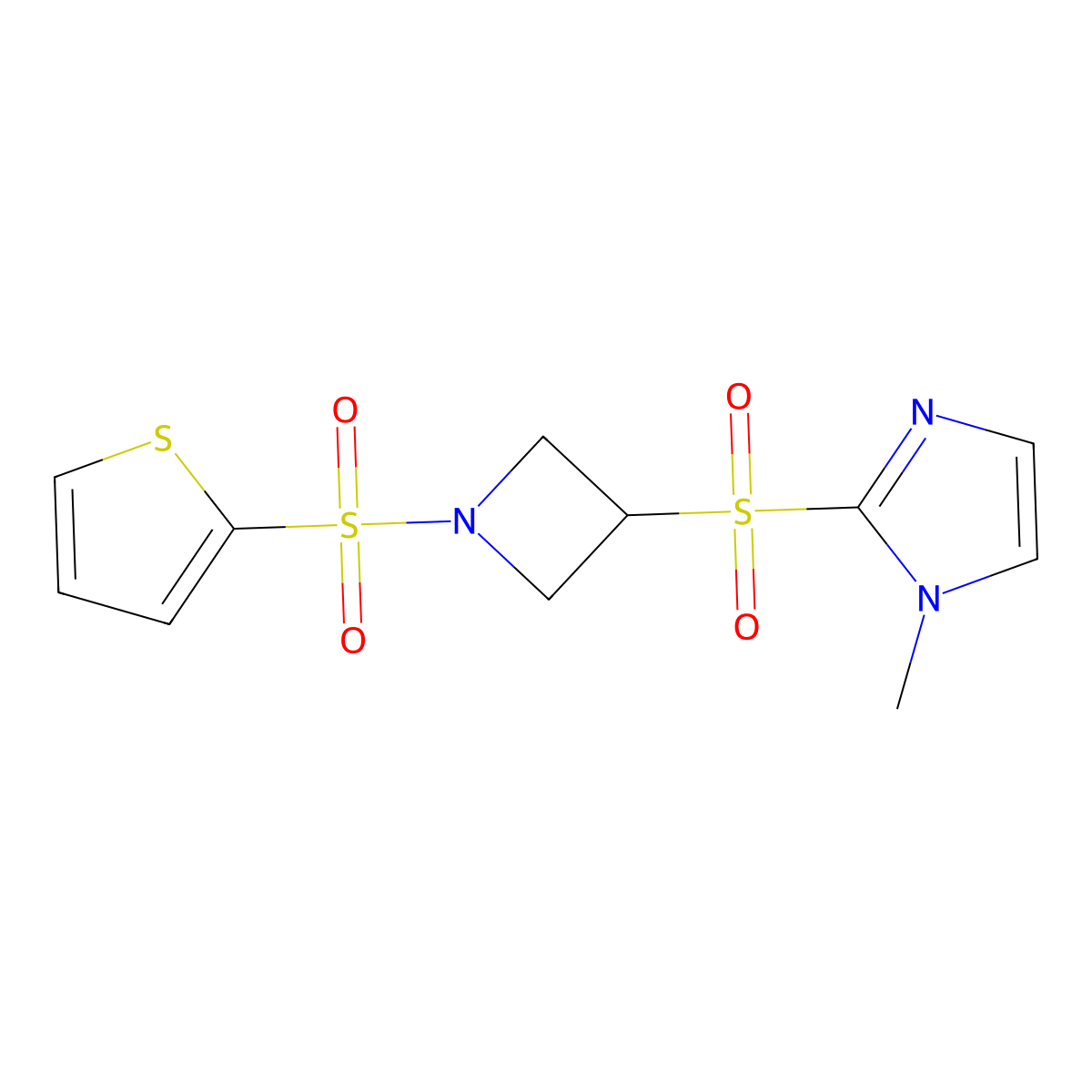 1-methyl-2-((1-(thiophen-2-ylsulfonyl)azetidin-3-yl)sulfonyl)-1H-imidazole molecular structure, CAS 2320955-06-2