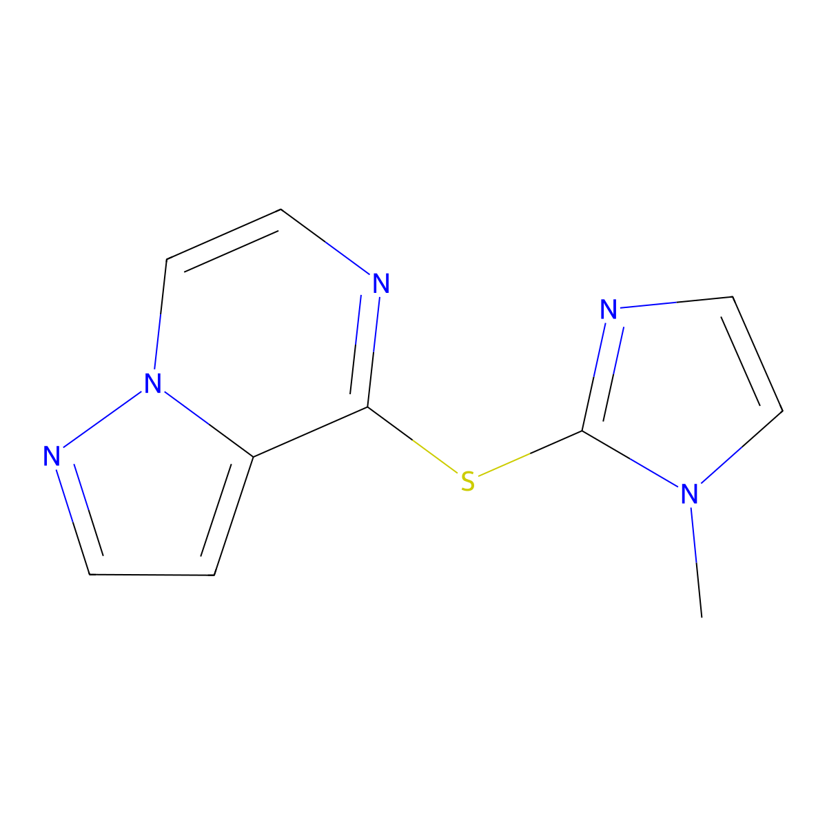 1-methyl-2-{pyrazolo[1,5-a]pyrazin-4-ylsulfanyl}-1H-imidazole molecular structure, CAS 2320955-51-7