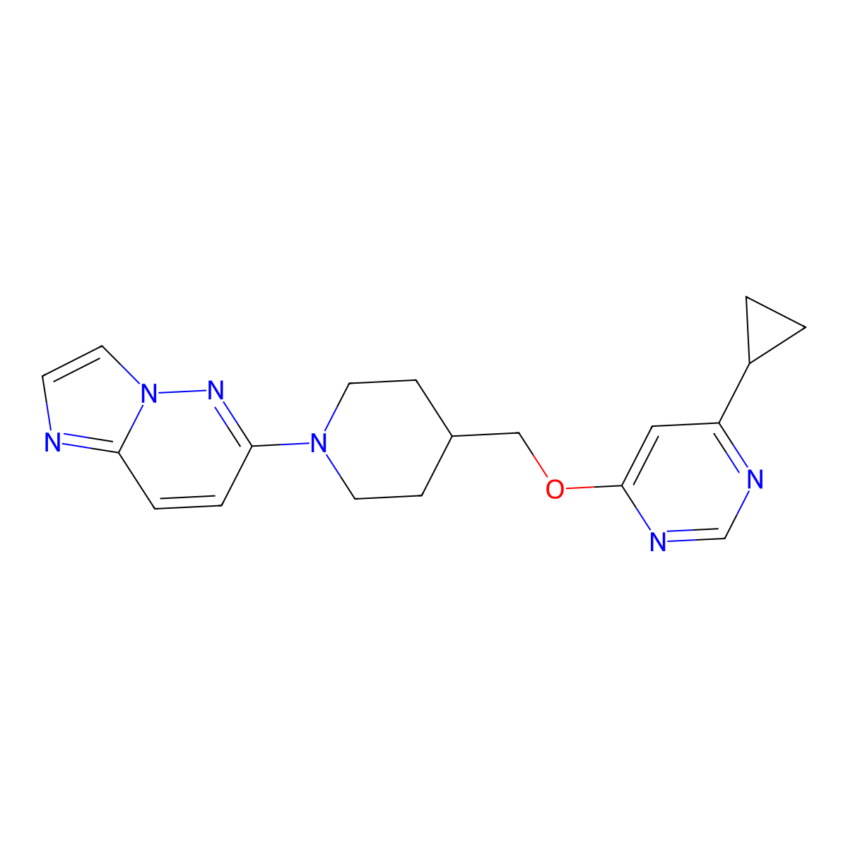 4-Cyclopropyl-6-[(1-{imidazo[1,2-b]pyridazin-6-yl}piperidin-4-yl)methoxy]pyrimidine molecular structure, CAS 2320955-62-0