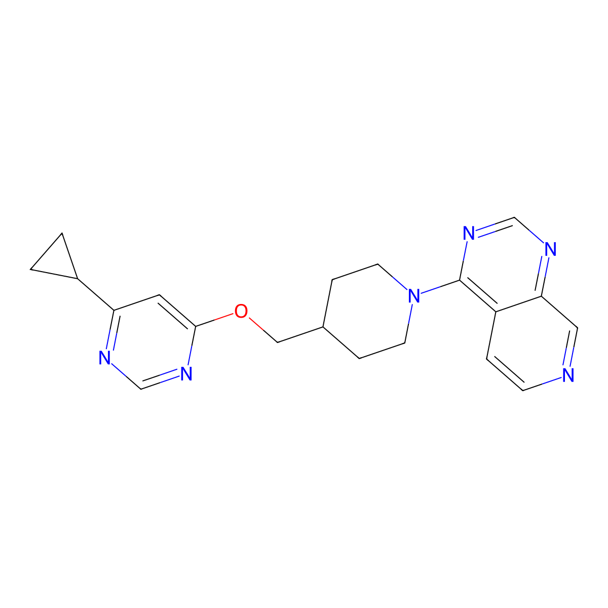 4-(4-(((6-Cyclopropylpyrimidin-4-yl)oxy)methyl)piperidin-1-yl)pyrido[3,4-d]pyrimidine molecular structure, CAS 2320955-94-8