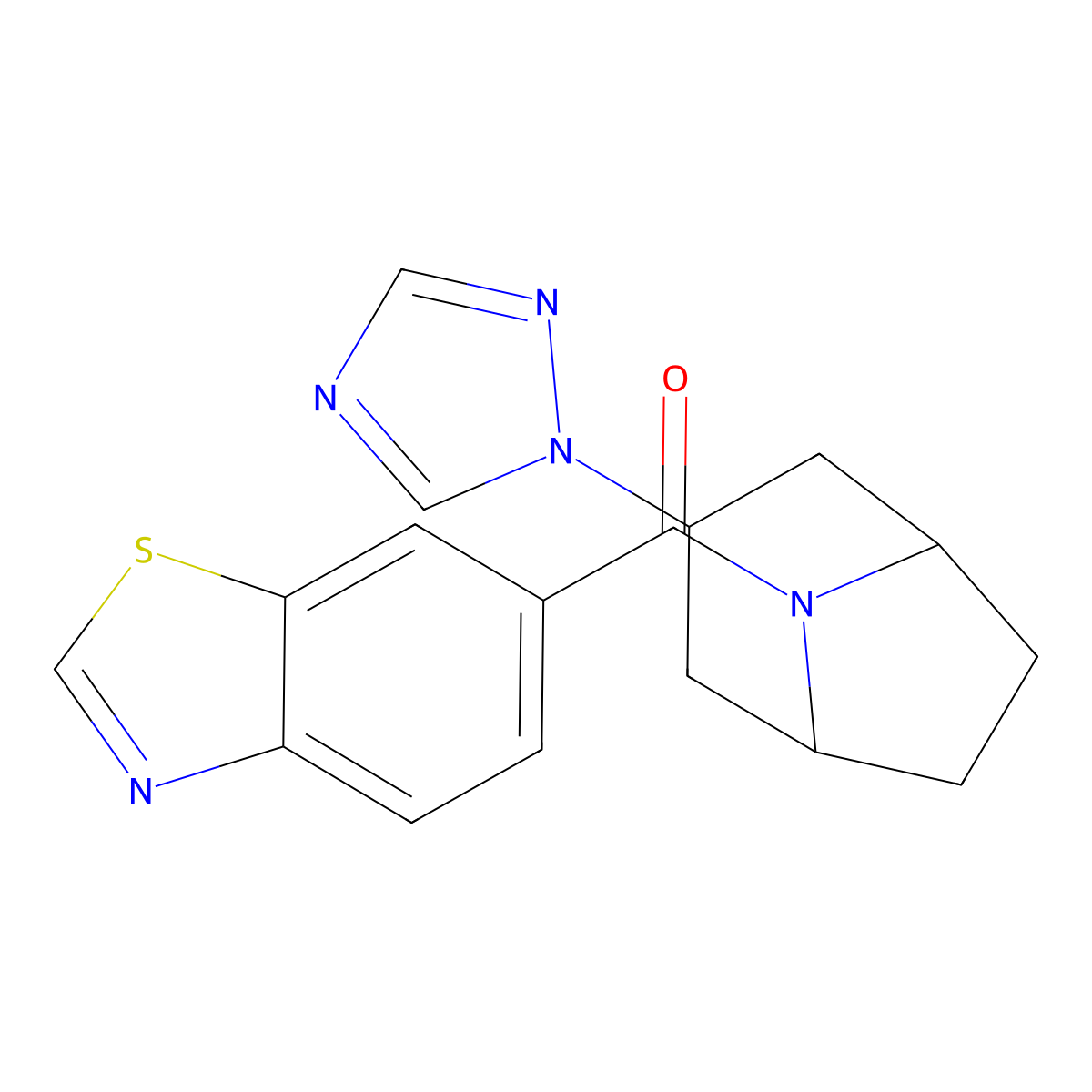 6-[3-(1H-1,2,4-triazol-1-yl)-8-azabicyclo[3.2.1]octane-8-carbonyl]-1,3-benzothiazole molecular structure, CAS 2320956-30-5