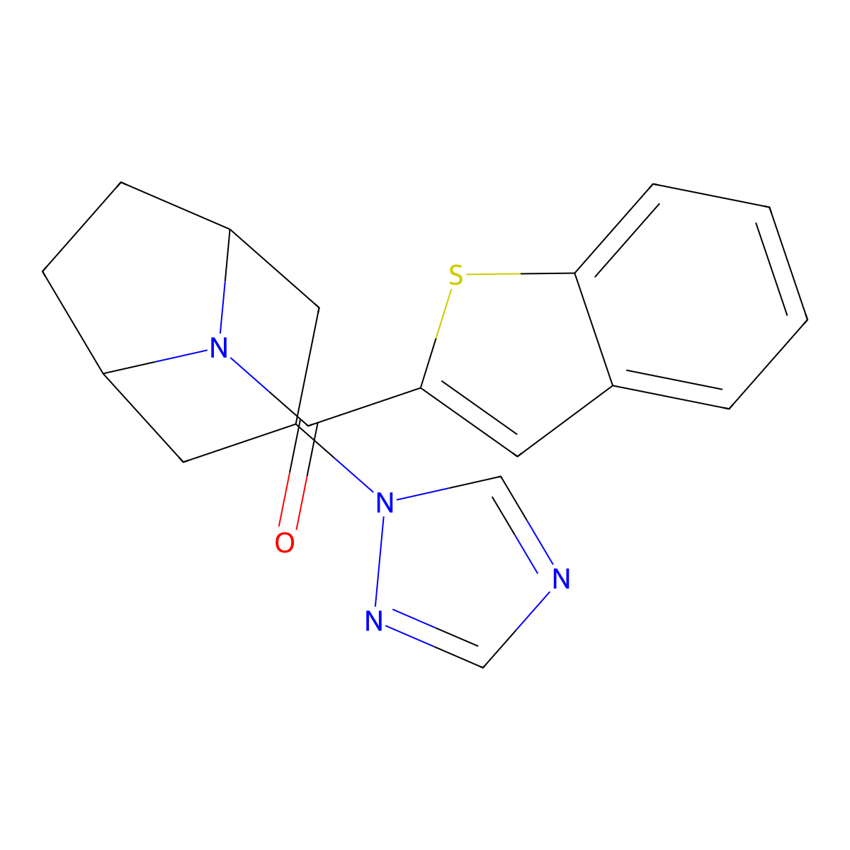 8-(1-benzothiophene-2-carbonyl)-3-(1H-1,2,4-triazol-1-yl)-8-azabicyclo[3.2.1]octane molecular structure, CAS 2320956-33-8