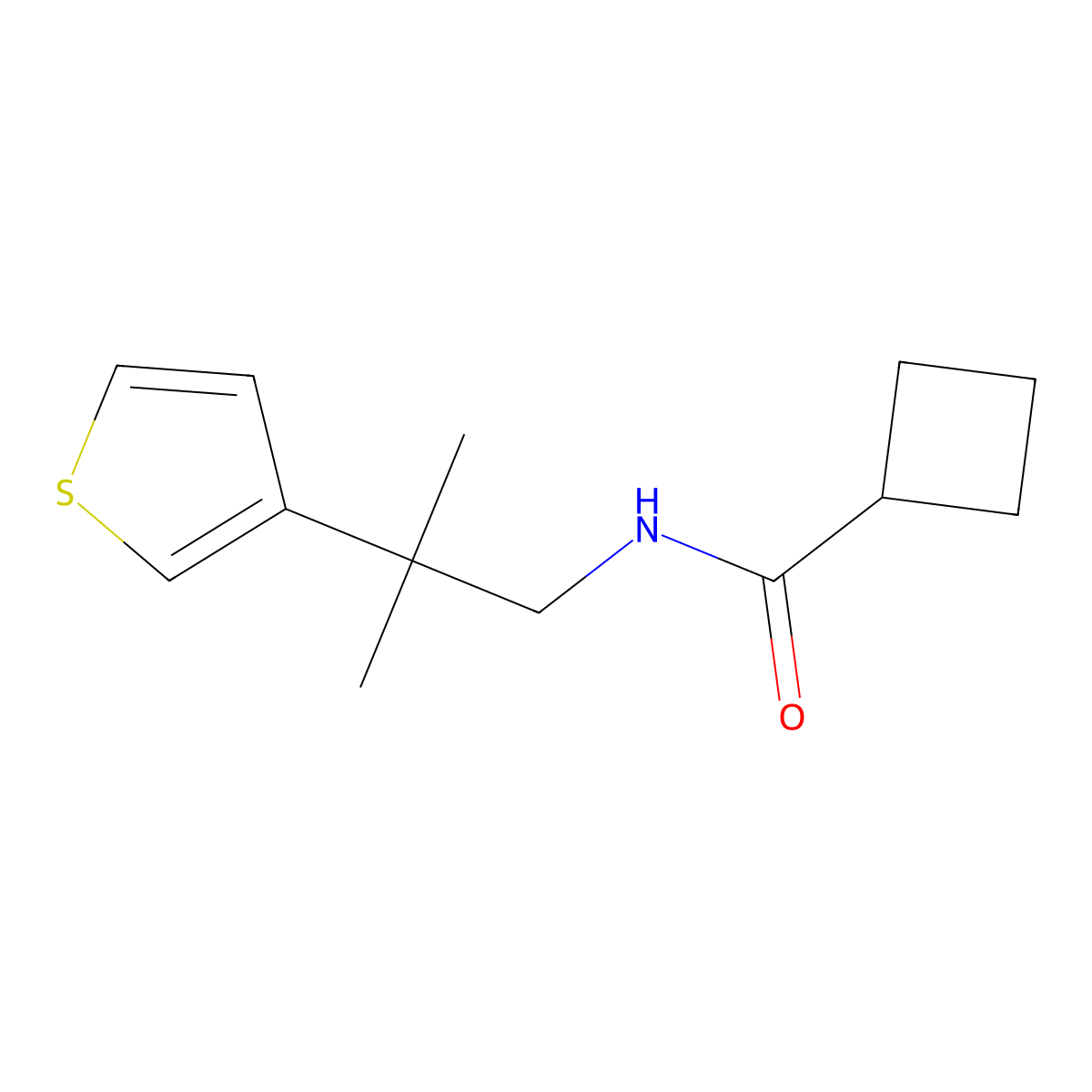 N-[2-methyl-2-(thiophen-3-yl)propyl]cyclobutanecarboxamide molecular structure, CAS 2320956-39-4