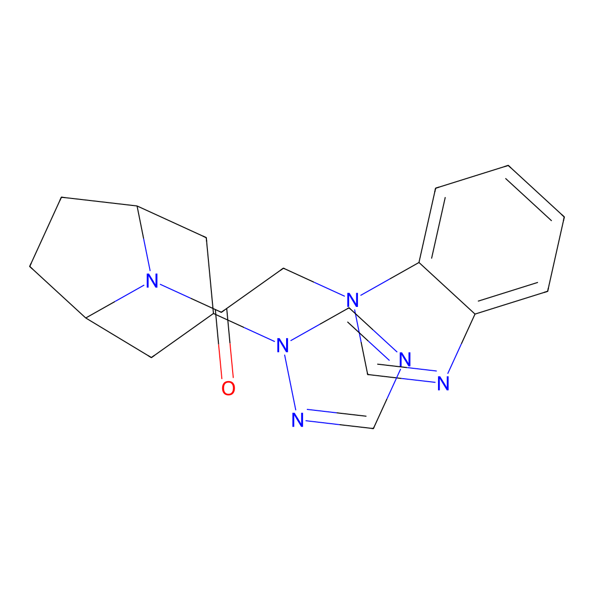 1-((1R,5S)-3-(1H-1,2,4-triazol-1-yl)-8-azabicyclo[3.2.1]octan-8-yl)-2-(1H-benzo[d]imidazol-1-yl)ethan-1-one molecular structure, CAS 2320956-48-5
