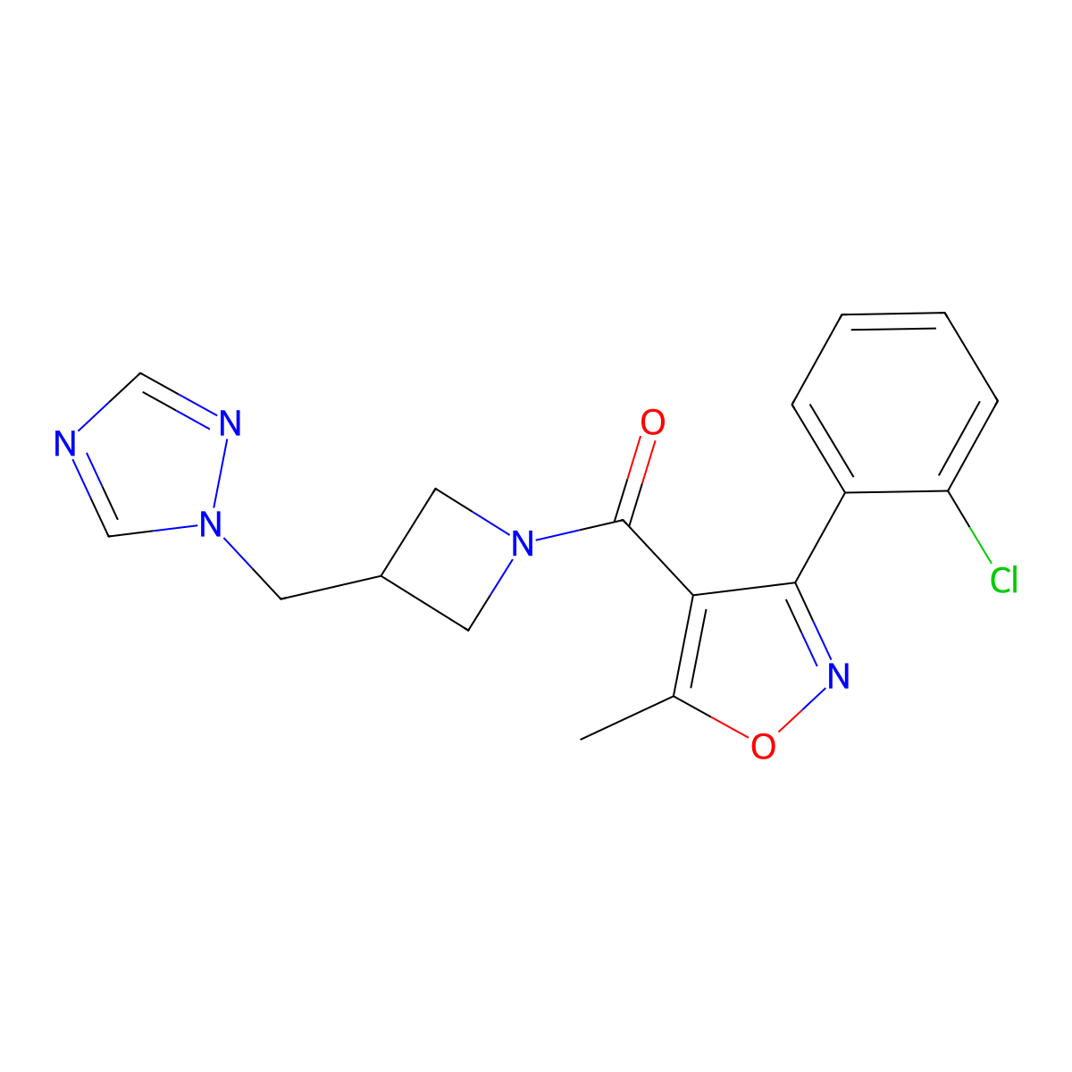 1-({1-[3-(2-chlorophenyl)-5-methyl-1,2-oxazole-4-carbonyl]azetidin-3-yl}methyl)-1H-1,2,4-triazole molecular structure, CAS 2320956-62-3