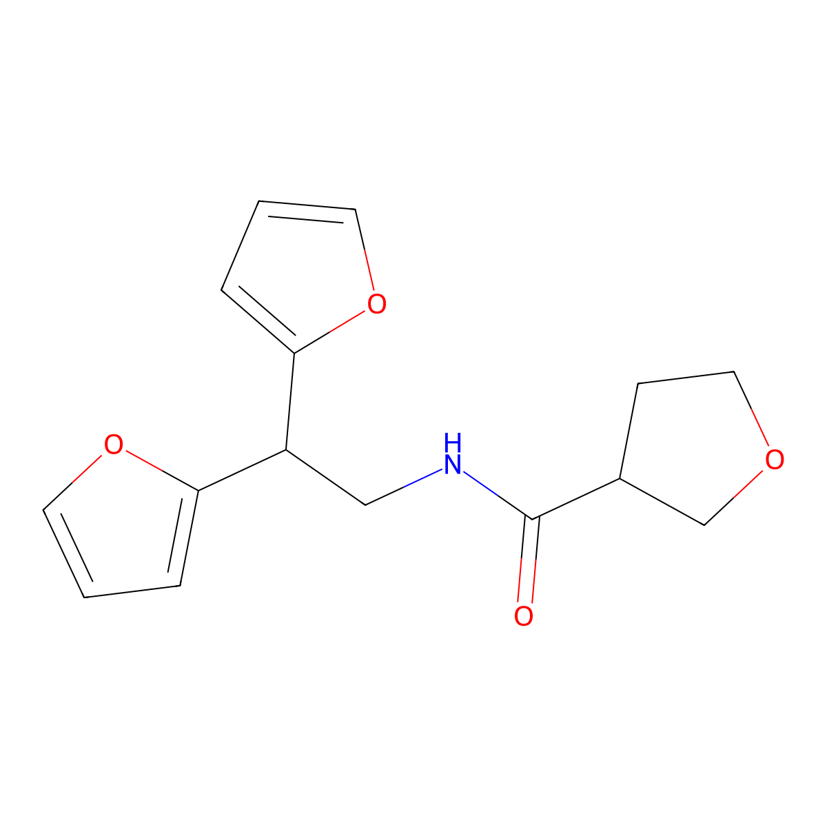 N-[2,2-bis(furan-2-yl)ethyl]oxolane-3-carboxamide molecular structure, CAS 2320956-78-1