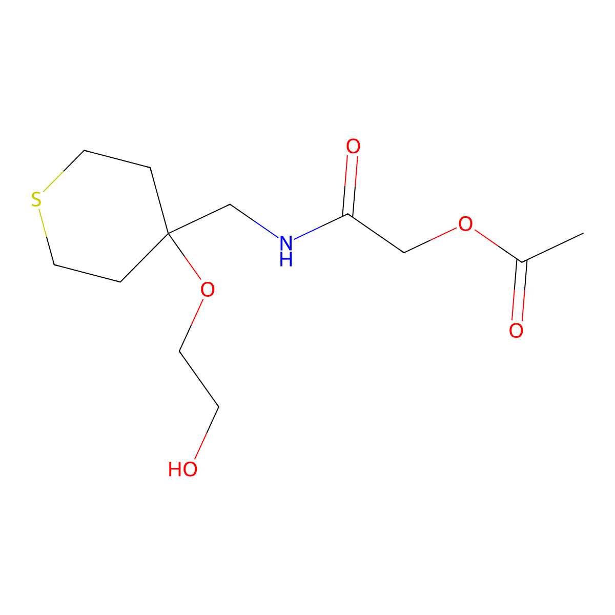 2-(((4-(2-hydroxyethoxy)tetrahydro-2H-thiopyran-4-yl)methyl)amino)-2-oxoethyl acetate molecular structure, CAS 2320957-24-0