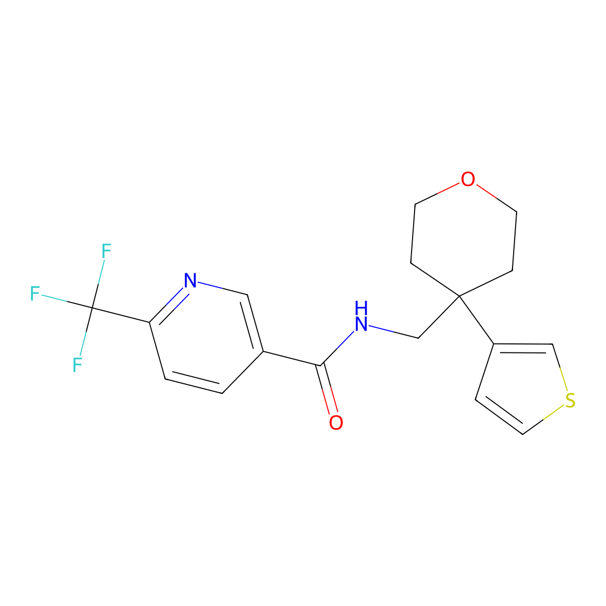 N-{[4-(thiophen-3-yl)oxan-4-yl]methyl}-6-(trifluoromethyl)pyridine-3-carboxamide molecular structure, CAS 2320957-28-4