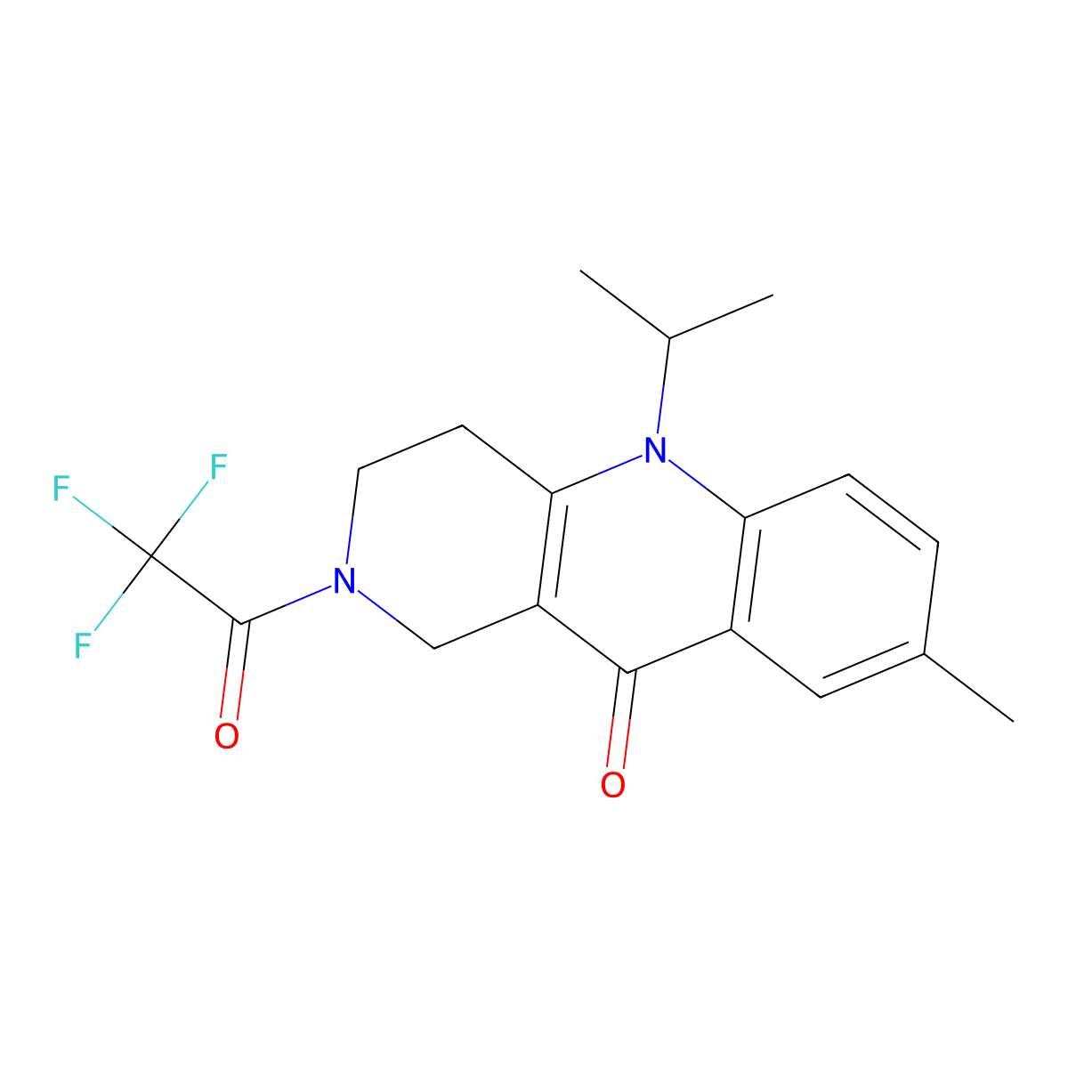 8-methyl-5-(propan-2-yl)-2-(2,2,2-trifluoroacetyl)-1H,2H,3H,4H,5H,10H-benzo[b]1,6-naphthyridin-10-one molecular structure, CAS 2320957-62-6