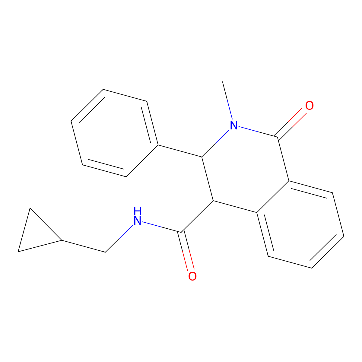 N-(cyclopropylmethyl)-2-methyl-1-oxo-3-phenyl-1,2,3,4-tetrahydroisoquinoline-4-carboxamide molecular structure, CAS 2320957-99-9