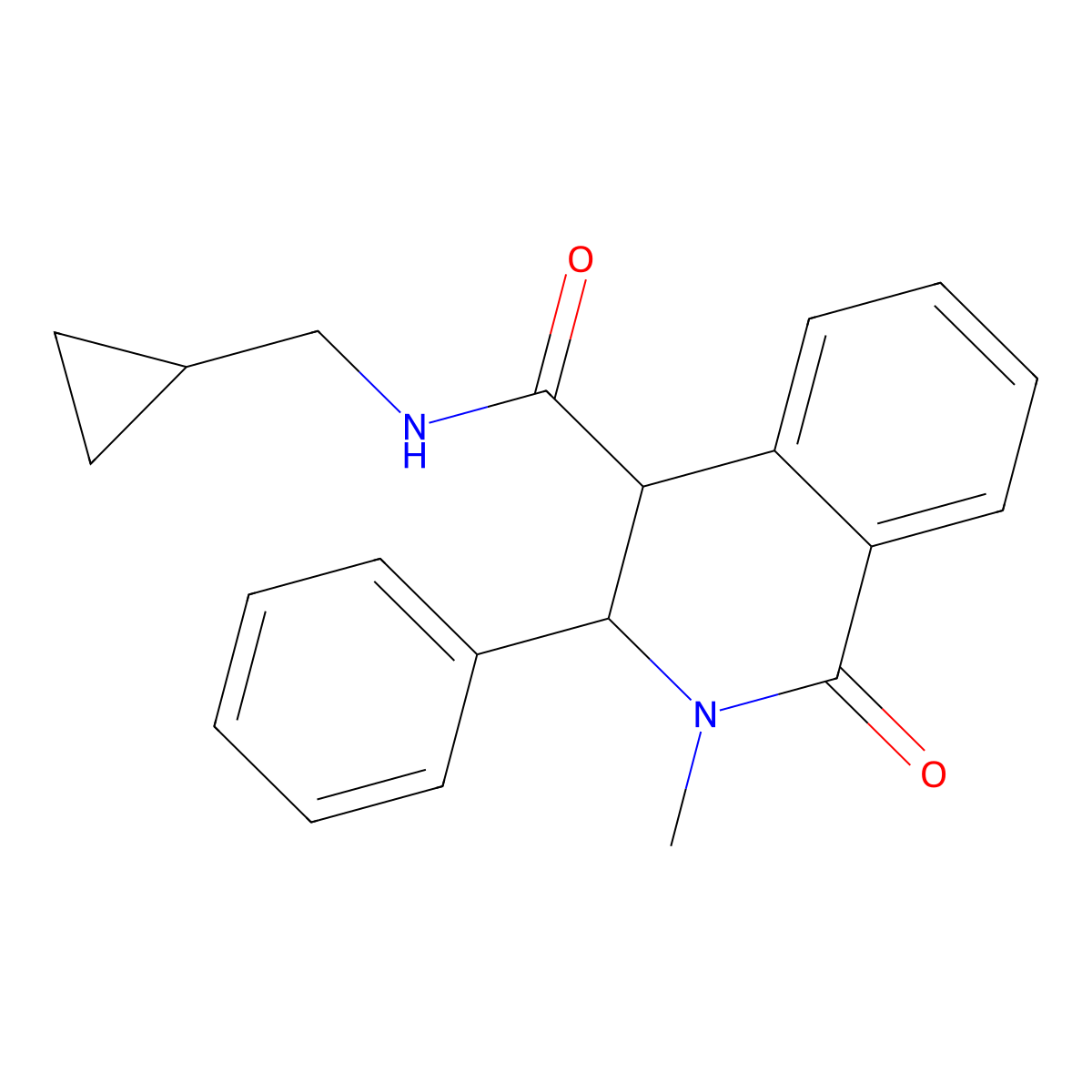 N-(cyclopropylmethyl)-2-methyl-1-oxo-3-phenyl-1,2,3,4-tetrahydroisoquinoline-4-carboxamide molecular structure, CAS 2320957-99-9