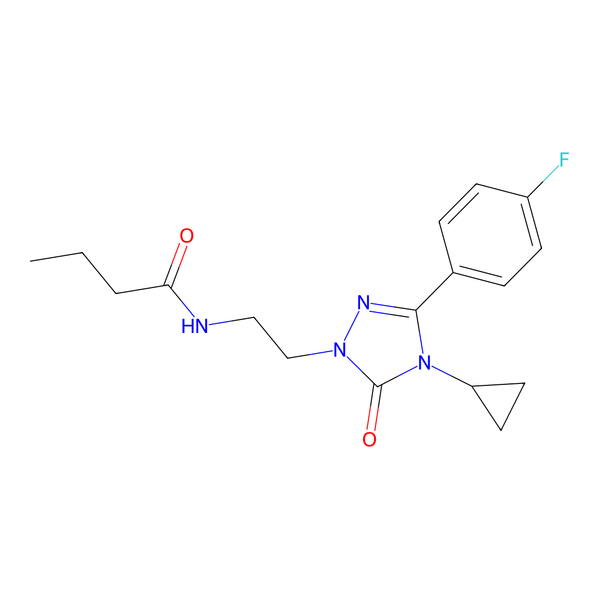 N-(2-(4-cyclopropyl-3-(4-fluorophenyl)-5-oxo-4,5-dihydro-1H-1,2,4-triazol-1-yl)ethyl)butyramide molecular structure, CAS 2320958-27-6