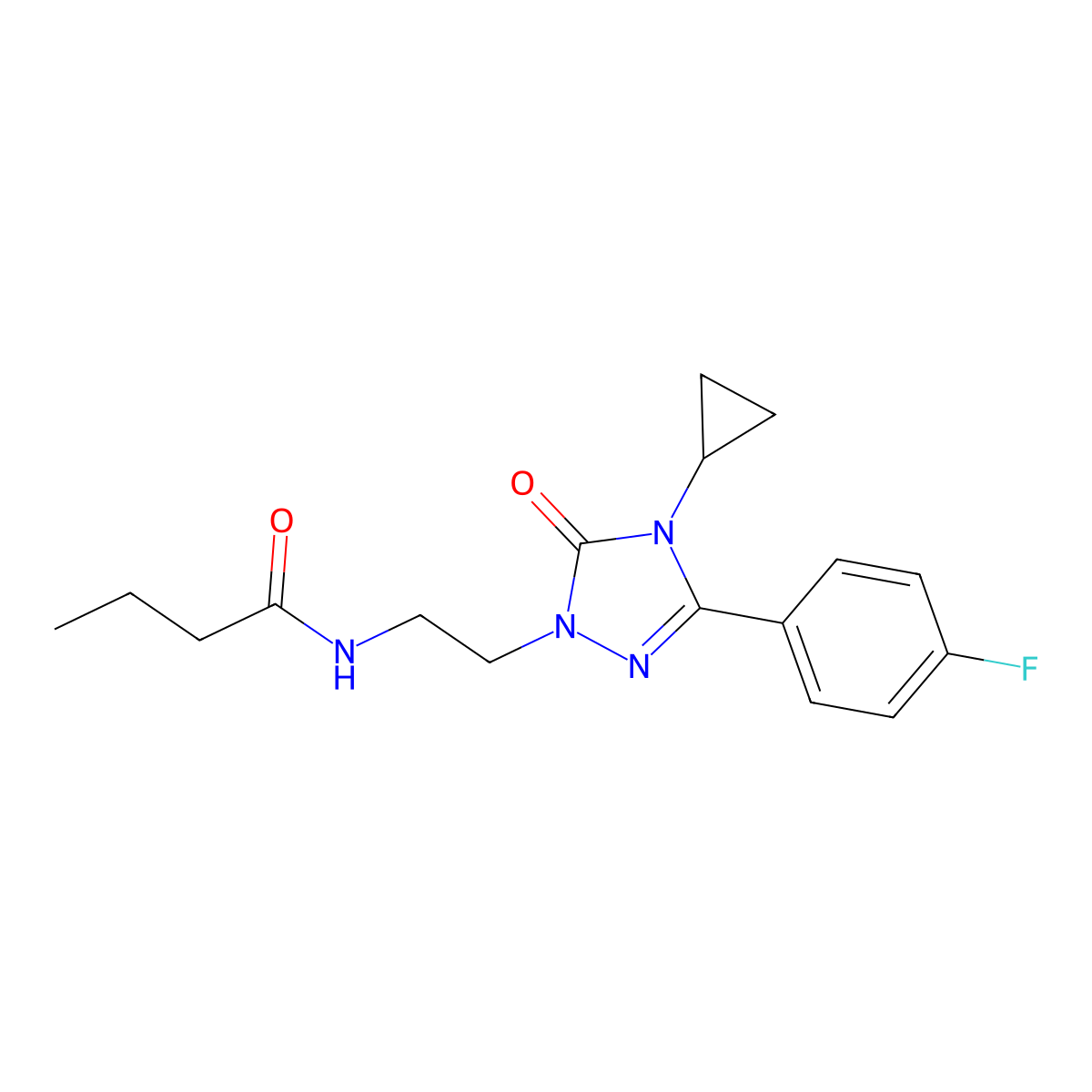 N-(2-(4-cyclopropyl-3-(4-fluorophenyl)-5-oxo-4,5-dihydro-1H-1,2,4-triazol-1-yl)ethyl)butyramide molecular structure, CAS 2320958-27-6