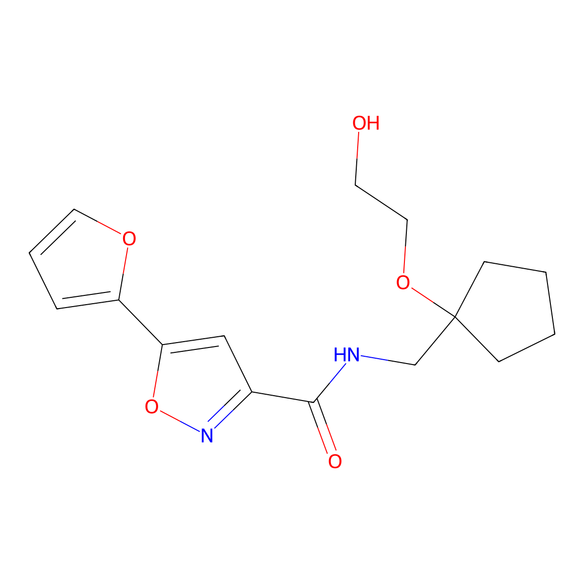 5-(furan-2-yl)-N-{[1-(2-hydroxyethoxy)cyclopentyl]methyl}-1,2-oxazole-3-carboxamide molecular structure, CAS 2320958-69-6