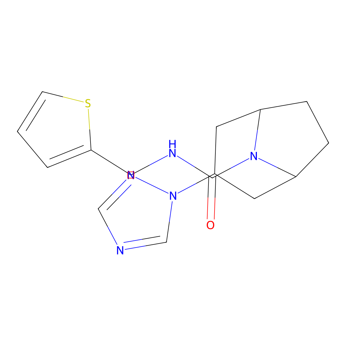 N-[(thiophen-2-yl)methyl]-3-(1H-1,2,4-triazol-1-yl)-8-azabicyclo[3.2.1]octane-8-carboxamide molecular structure, CAS 2320958-86-7