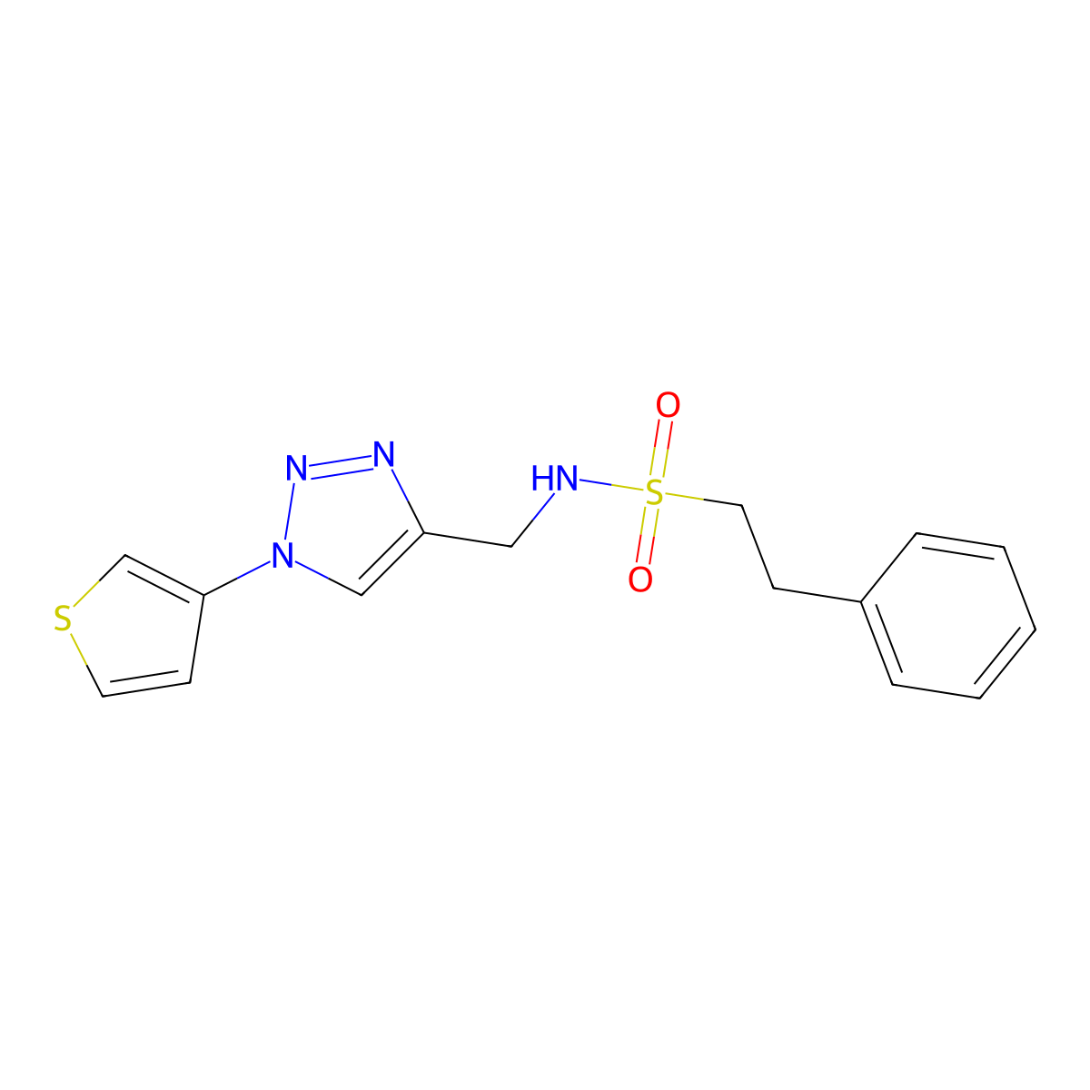 2-phenyl-N-((1-(thiophen-3-yl)-1H-1,2,3-triazol-4-yl)methyl)ethanesulfonamide molecular structure, CAS 2320958-99-2