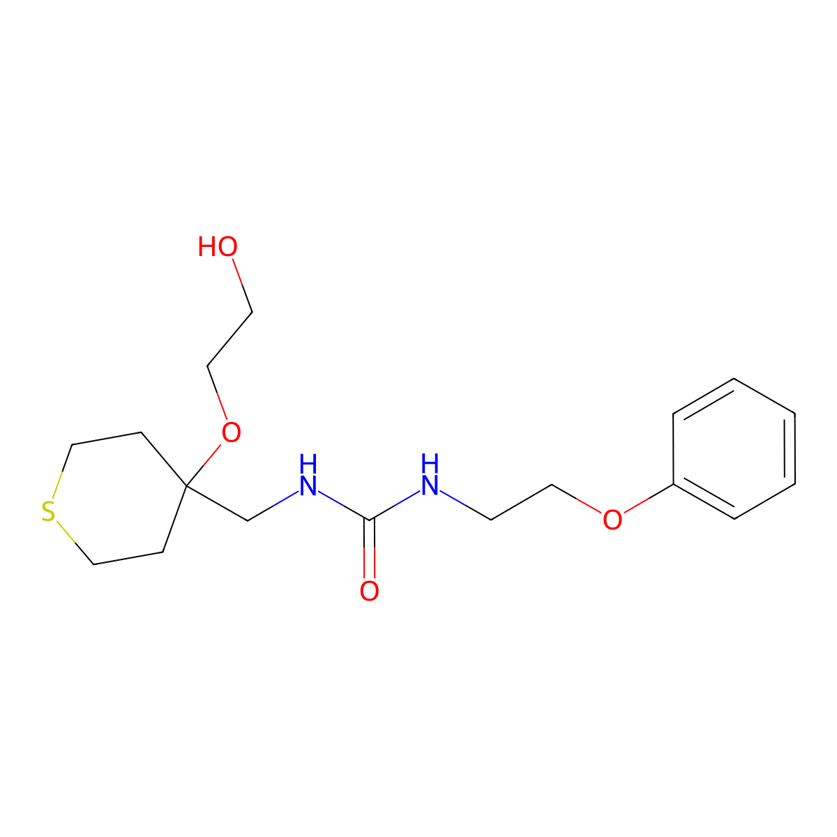 1-((4-(2-hydroxyethoxy)tetrahydro-2H-thiopyran-4-yl)methyl)-3-(2-phenoxyethyl)urea molecular structure, CAS 2320959-17-7