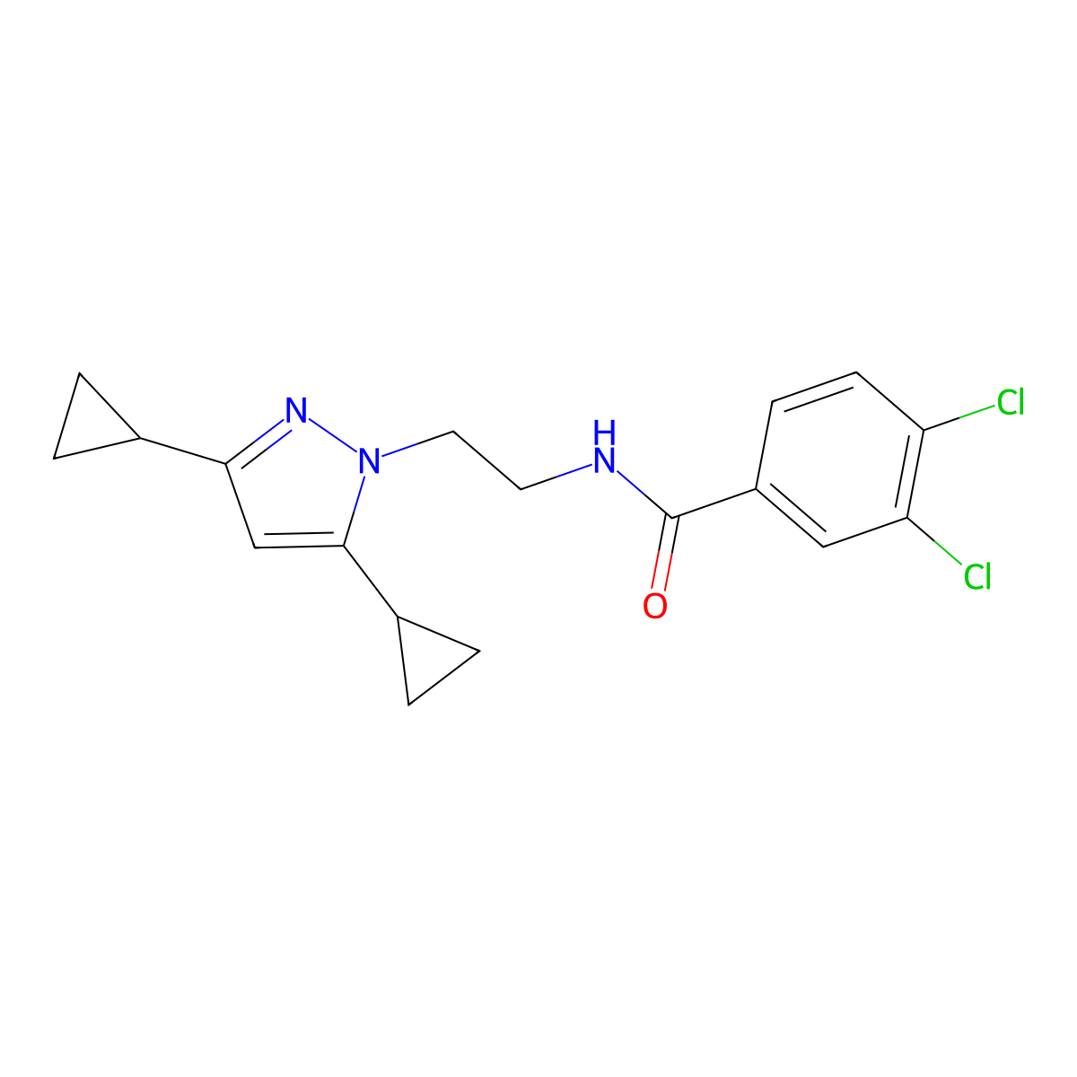 3,4-dichloro-N-[2-(3,5-dicyclopropyl-1H-pyrazol-1-yl)ethyl]benzamide molecular structure, CAS 2320959-30-4