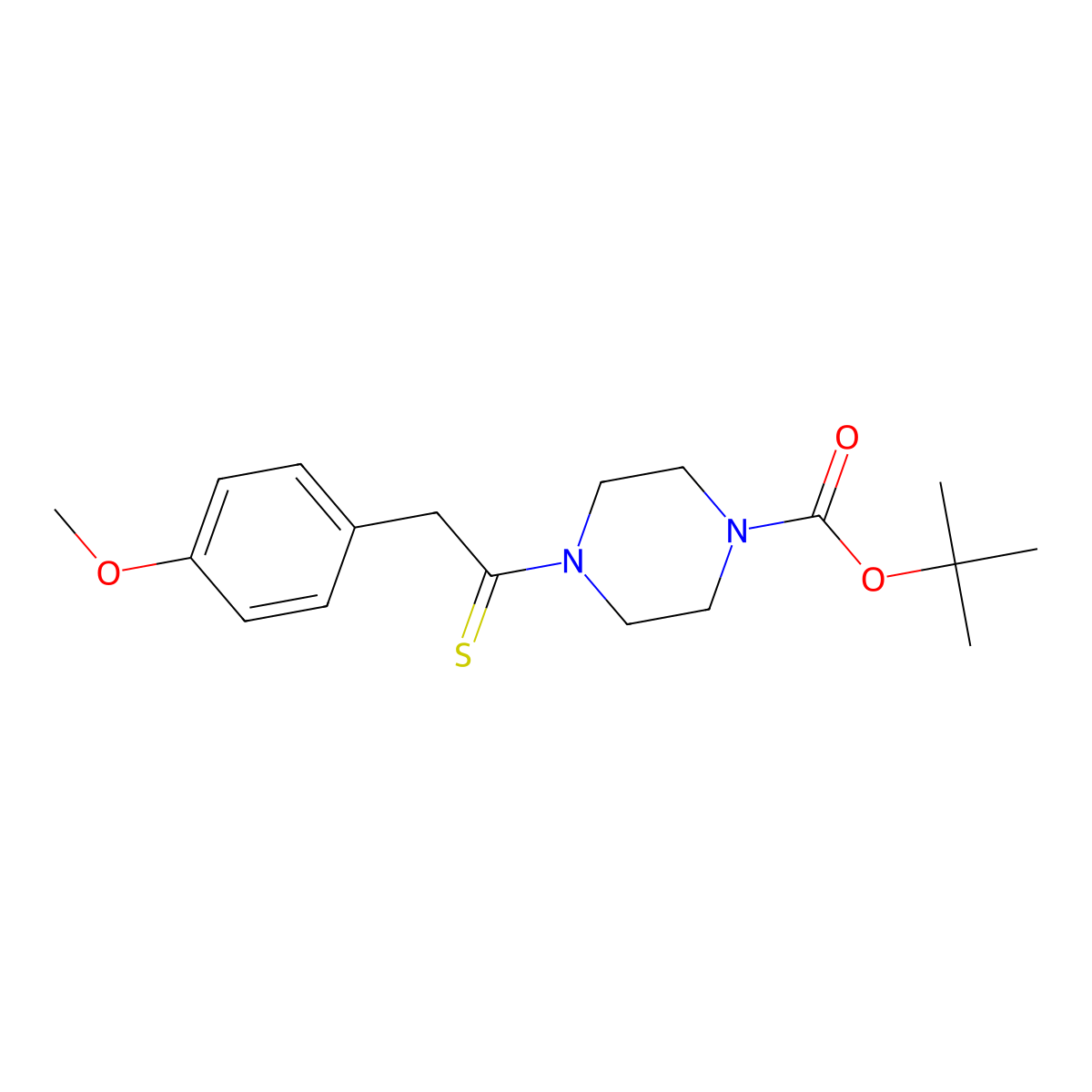 Tert-butyl 4-[2-(4-methoxyphenyl)ethanethioyl]piperazine-1-carboxylate molecular structure, CAS 2320959-35-9