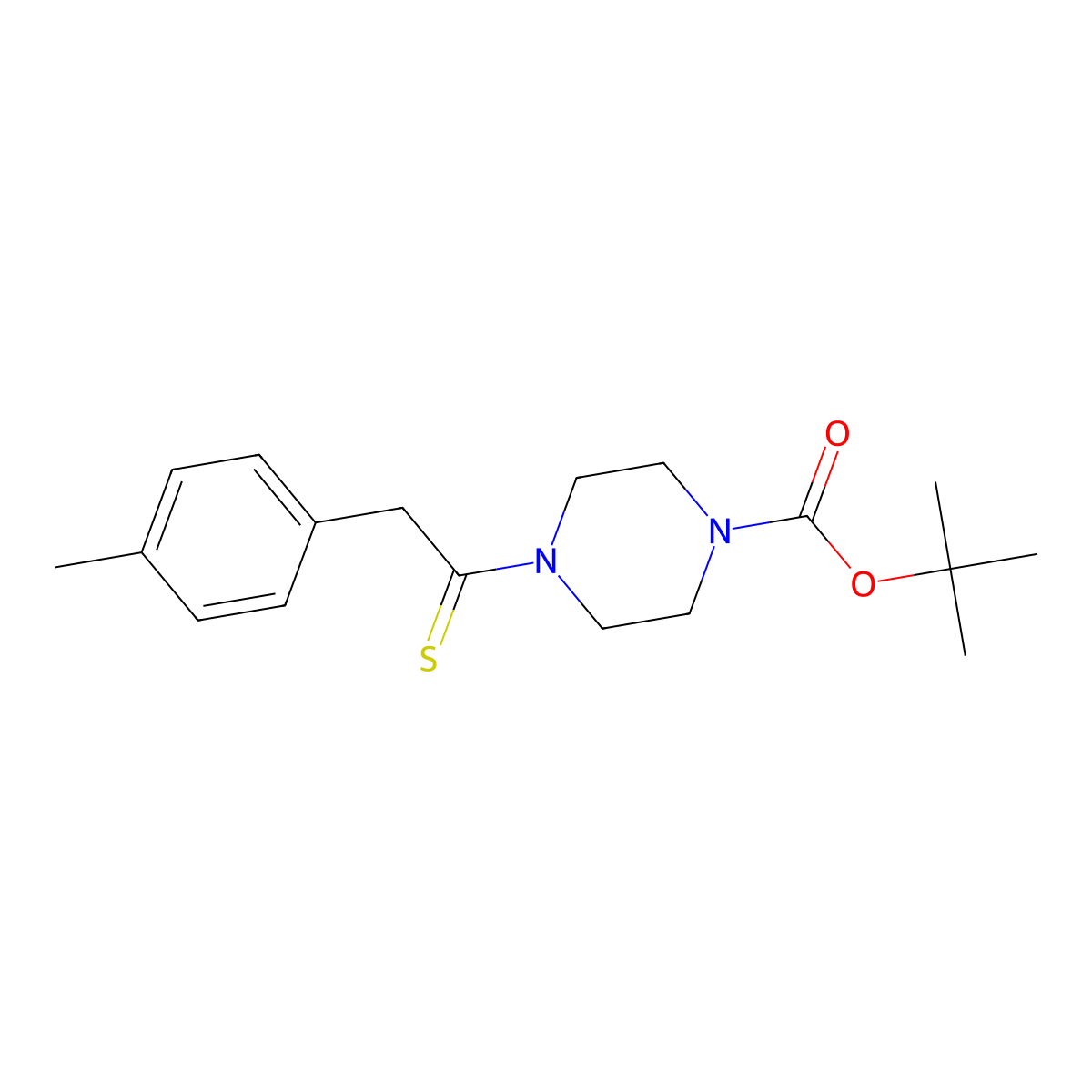 Tert-butyl 4-[2-(4-methylphenyl)ethanethioyl]piperazine-1-carboxylate molecular structure, CAS 2320959-48-4
