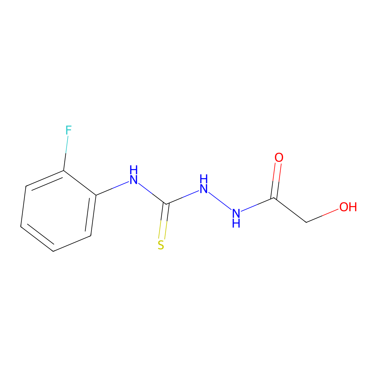 N-{[(2-fluorophenyl)carbamothioyl]amino}-2-hydroxyacetamide molecular structure, CAS 2320959-53-1