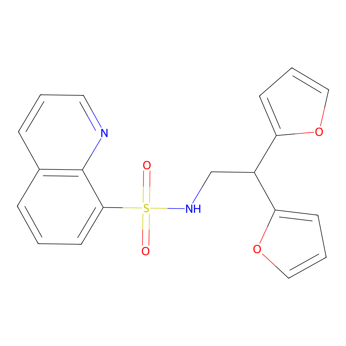 N-[2,2-bis(furan-2-yl)ethyl]quinoline-8-sulfonamide molecular structure, CAS 2320959-84-8