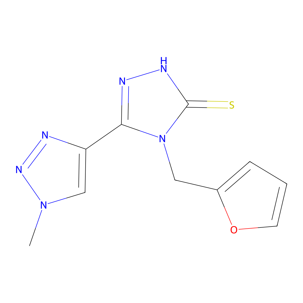 4-[(furan-2-yl)methyl]-3-(1-methyl-1H-1,2,3-triazol-4-yl)-4,5-dihydro-1H-1,2,4-triazole-5-thione molecular structure, CAS 2320959-89-3
