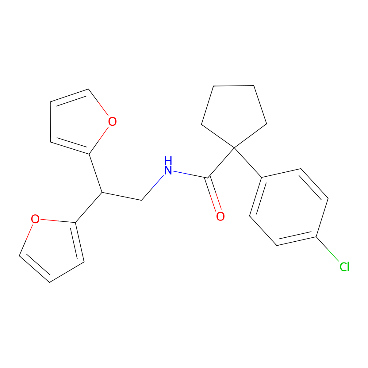 N-[2,2-bis(furan-2-yl)ethyl]-1-(4-chlorophenyl)cyclopentane-1-carboxamide molecular structure, CAS 2320960-21-0
