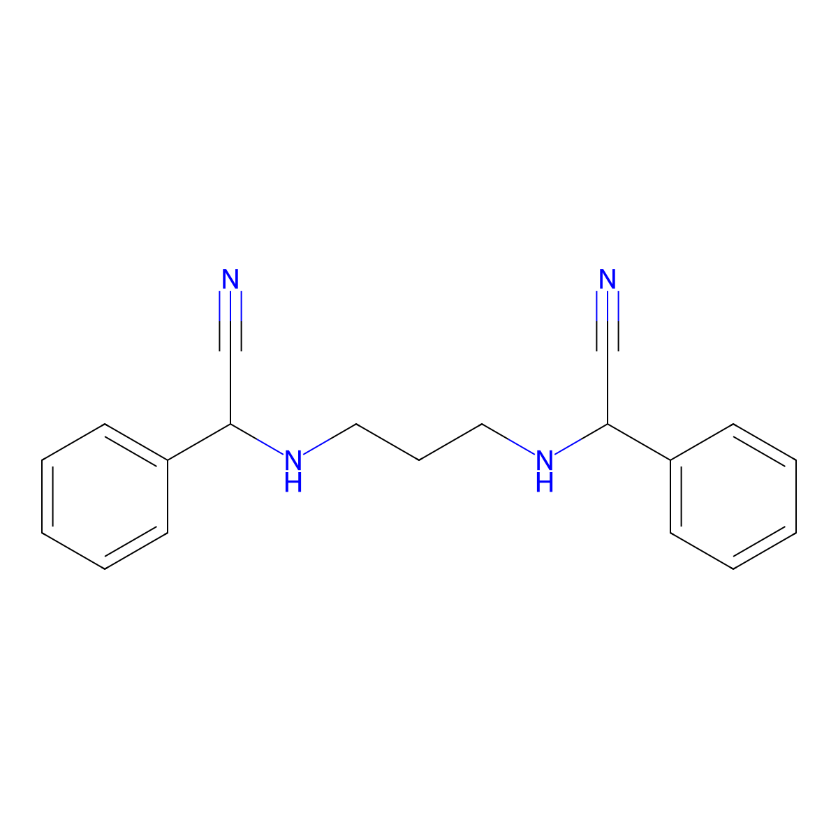 2-[3-[[Cyano(phenyl)methyl]amino]propylamino]-2-phenylacetonitrile molecular structure, CAS 2321-48-4