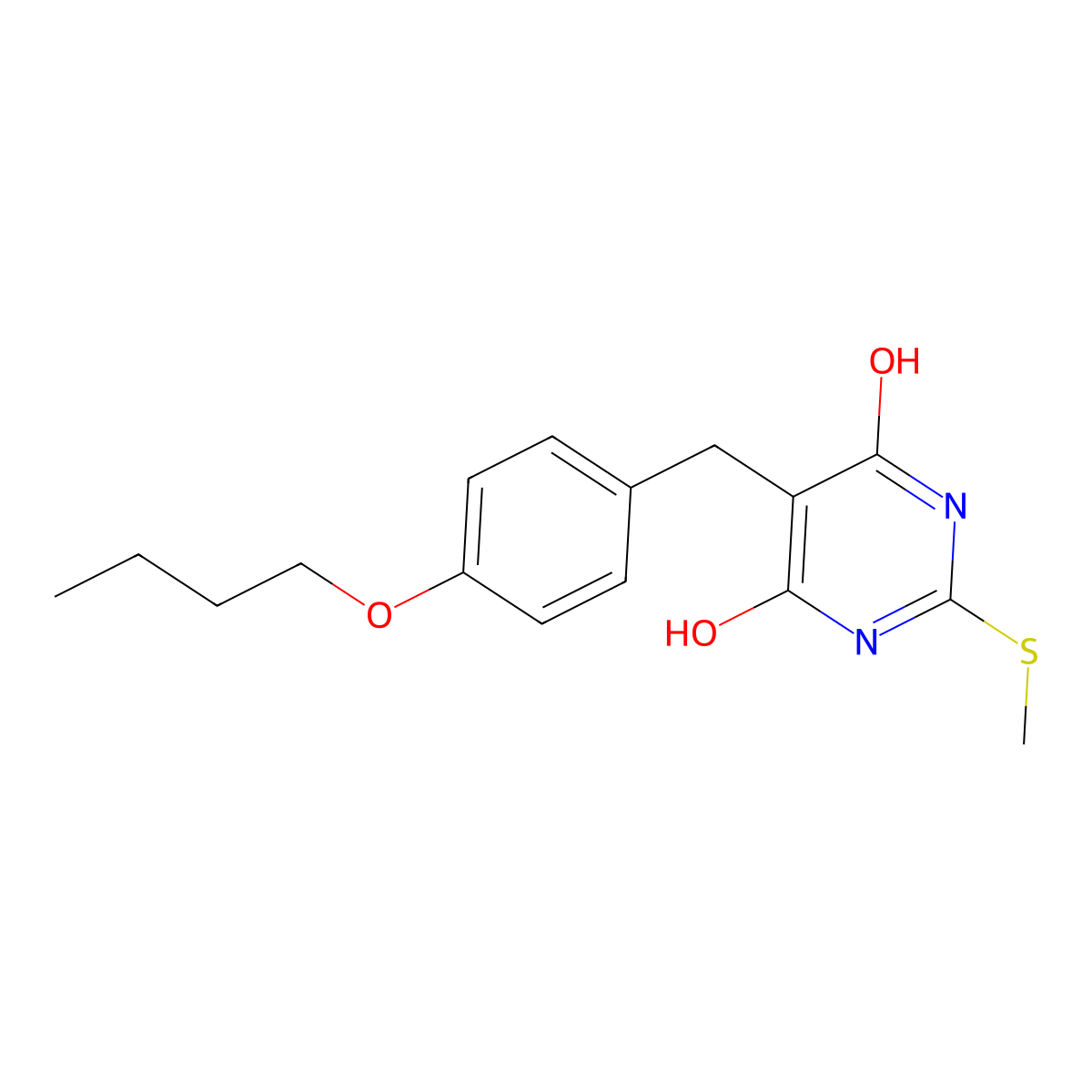5-[(4-butoxyphenyl)methyl]-4-hydroxy-2-methylsulfanyl-1H-pyrimidin-6-one molecular structure, CAS 23212-13-7
