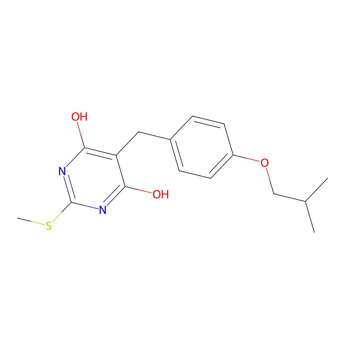 4-hydroxy-5-[[4-(2-methylpropoxy)phenyl]methyl]-2-methylsulfanyl-1H-pyrimidin-6-one molecular structure, CAS 23212-14-8