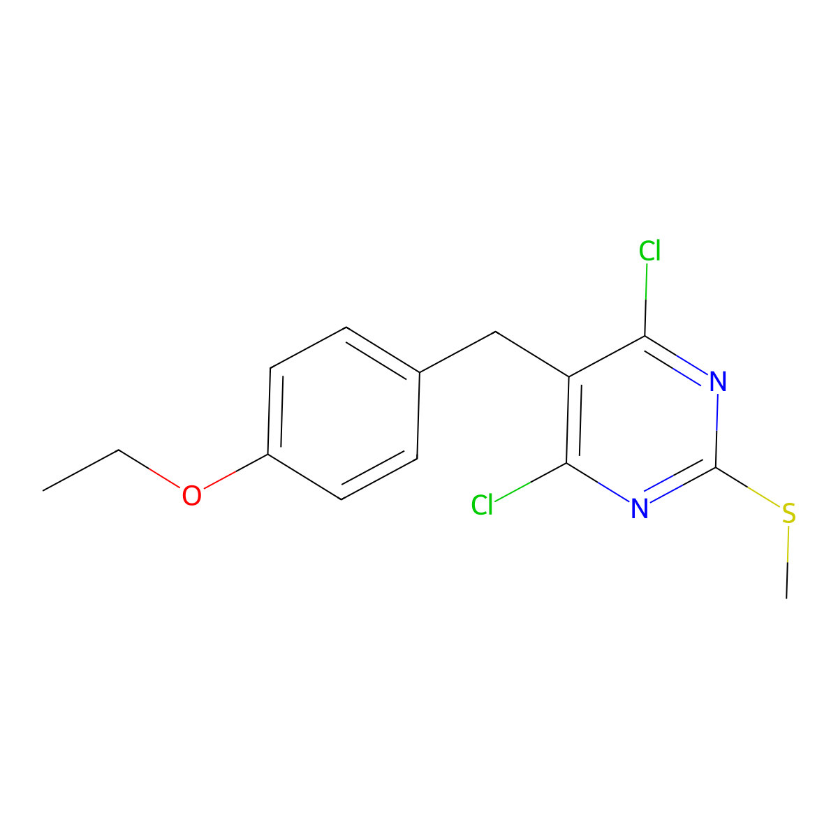 4,6-Dichloro-5-(4-ethoxybenzyl)-2-(methylsulfanyl)pyrimidine molecular structure, CAS 23212-39-7