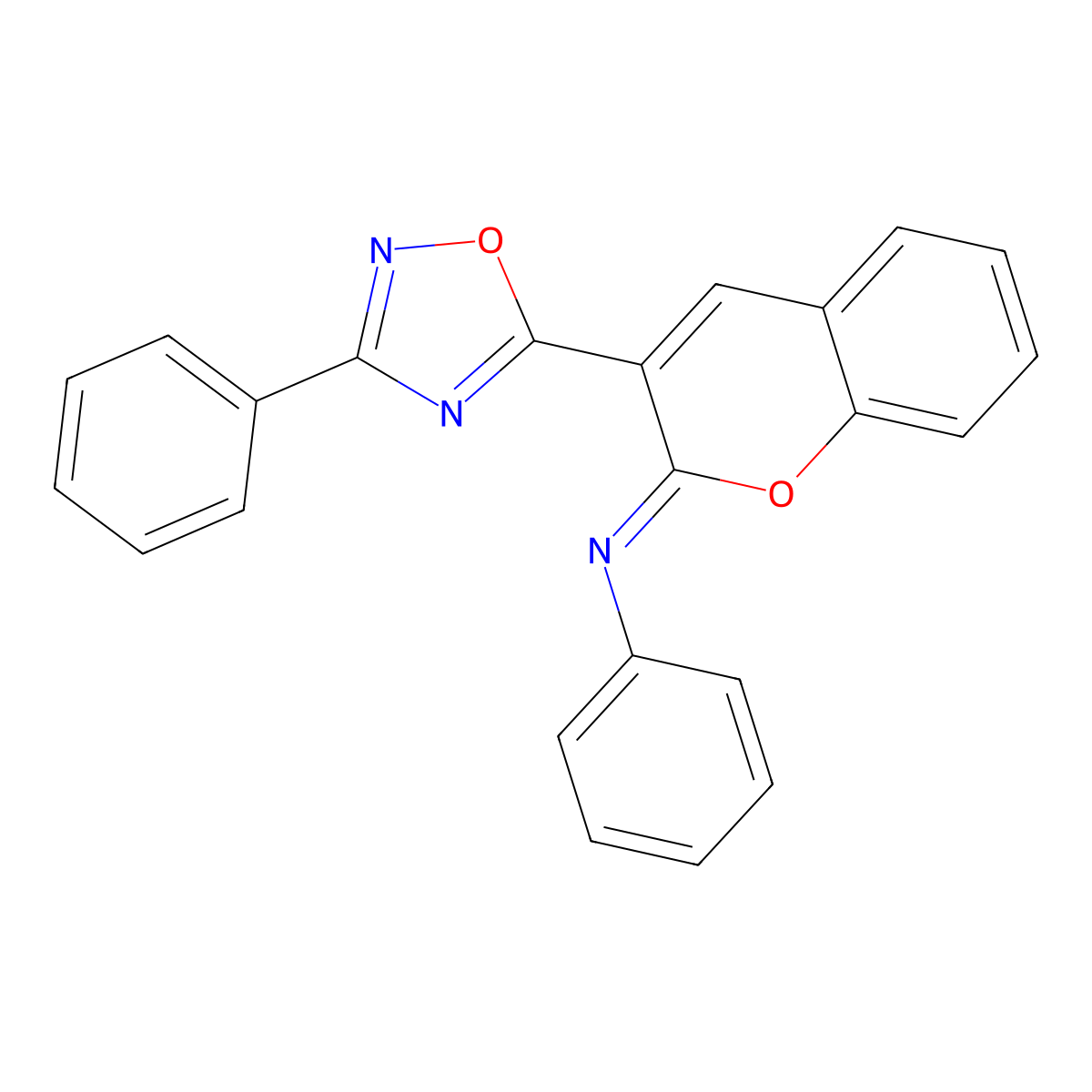 (2Z)-N-phenyl-3-(3-phenyl-1,2,4-oxadiazol-5-yl)-2H-chromen-2-imine molecular structure, CAS 2321333-33-7