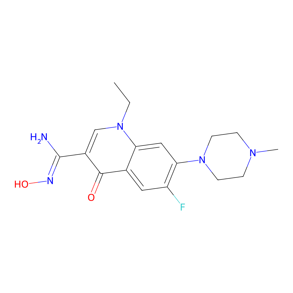 (Z)-1-ethyl-6-fluoro-N'-hydroxy-7-(4-methylpiperazin-1-yl)-4-oxo-1,4-dihydroquinoline-3-carboximidamide molecular structure, CAS 2321338-29-6