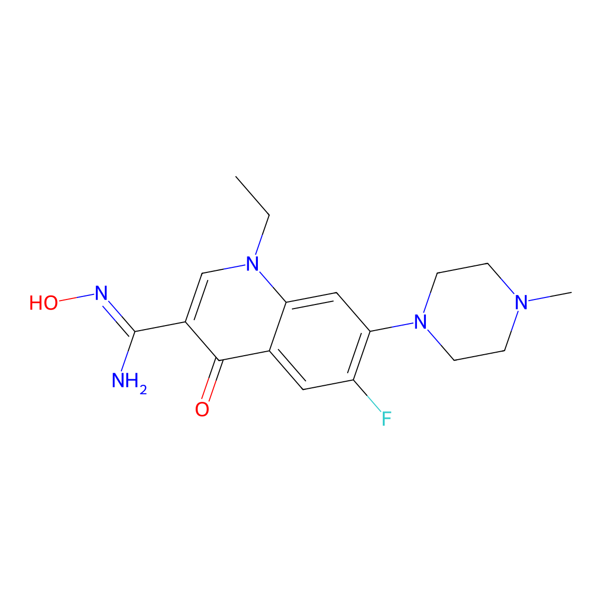 (Z)-1-ethyl-6-fluoro-N'-hydroxy-7-(4-methylpiperazin-1-yl)-4-oxo-1,4-dihydroquinoline-3-carboximidamide molecular structure, CAS 2321338-29-6