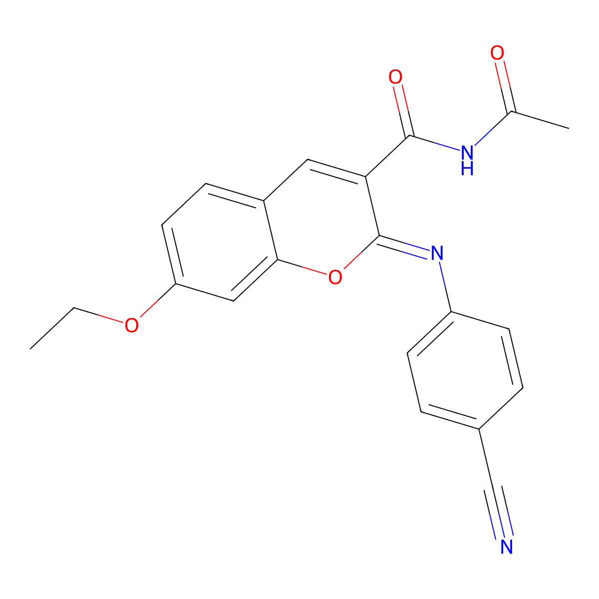 (2Z)-N-acetyl-2-[(4-cyanophenyl)imino]-7-ethoxy-2H-chromene-3-carboxamide molecular structure, CAS 2321338-30-9