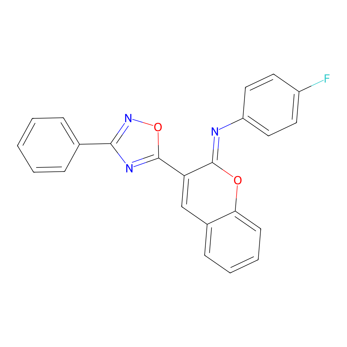 (2Z)-N-(4-fluorophenyl)-3-(3-phenyl-1,2,4-oxadiazol-5-yl)-2H-chromen-2-imine molecular structure, CAS 2321342-37-2