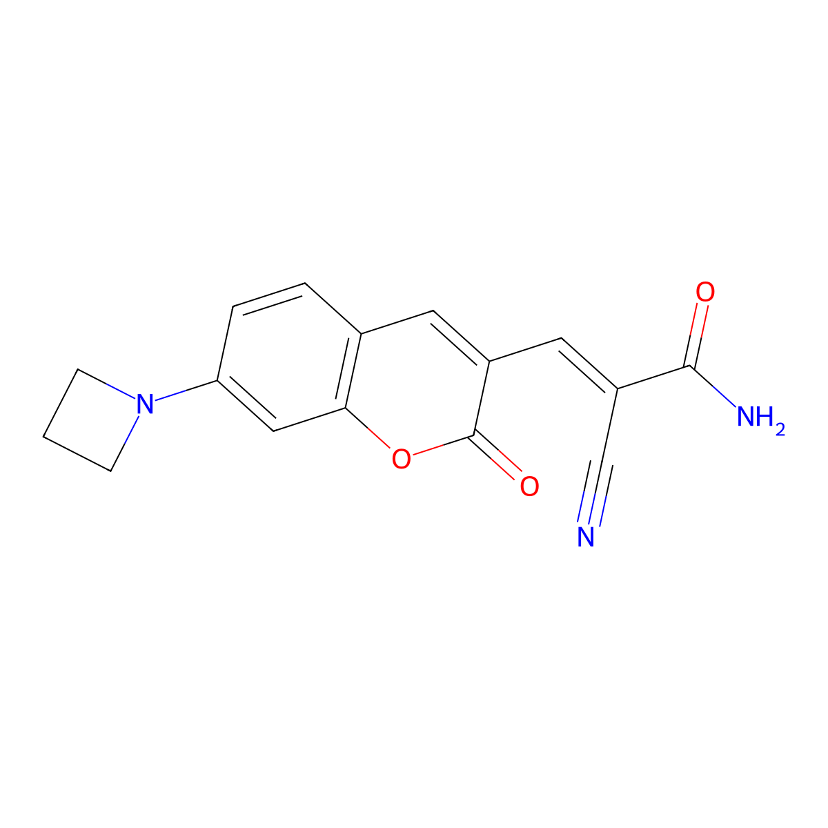 (E)-3-[7-(Azetidin-1-yl)-2-oxochromen-3-yl]-2-cyanoprop-2-enamide molecular structure, CAS 2321343-06-8